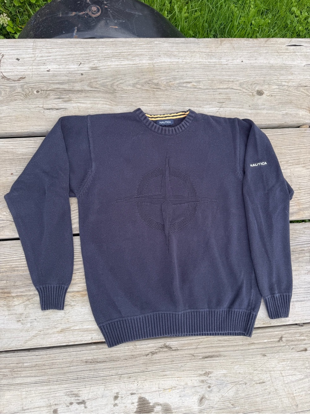 Nautica Men's Navy Crewneck Compass Knit Sweater